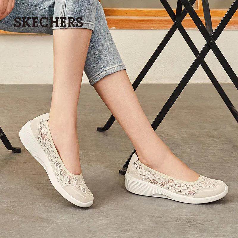 Skechers斯凯奇女夏款一脚蹬蕾丝镂空透气舒适休闲鞋单鞋66666292