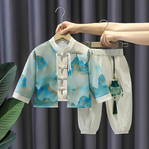 儿童汉服男童唐装古风新款中国风男孩古装中式套装幼儿园表演服装
