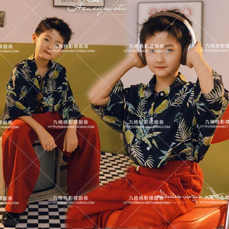 男童复古衬衫8090年代港风舞台走秀儿童演出服T台比赛主持人跳舞
