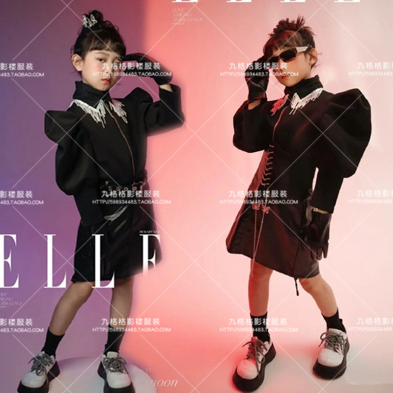 女童黑色潮服儿童演出服