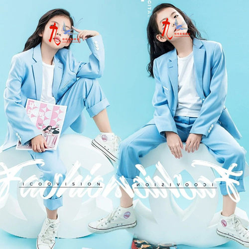 影楼拍照女童西装儿童摄影主题服装T台走秀大赛演出服主持人礼服