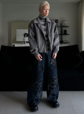 「清仓」AMBULANCE原创设计[档案扣]褶皱短款夹克/抗皱灰色clean