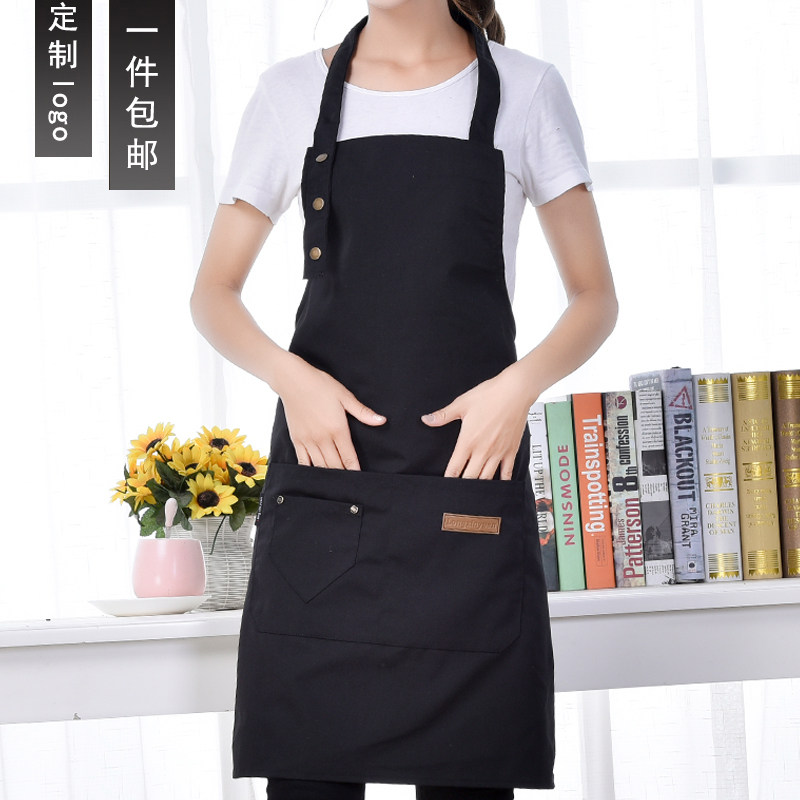 防水帆布围裙时尚简约厨房家用餐厅工作室服务员围裙印字定制logo
