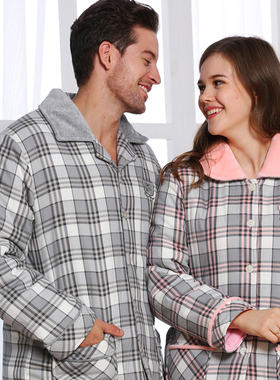 美标专柜59238睡衣男冬天夹棉梭织保暖咖啡碳纤维家居服格子套装