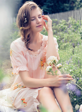 Rosemaid/罗丝美夏季睡衣女梭织纯棉短袖高贵家居服两件套装17062