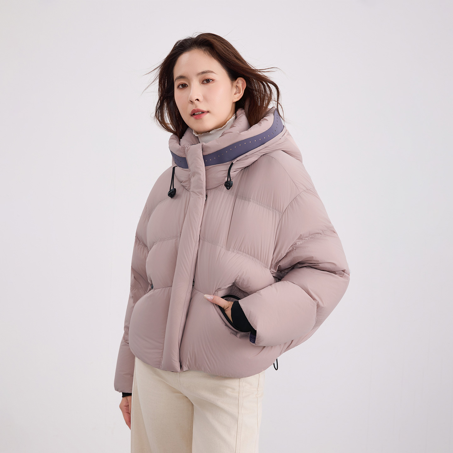 衣唱衣合连帽撞色羽绒服