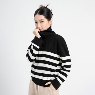 衣唱衣合 2025年秋经典复古半开拉链海军风条纹宽松针织衫上衣女