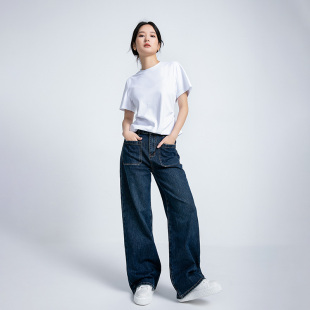 女 复古靛蓝高腰口袋阔腿大直筒牛仔裤 衣唱衣合2025年三季 可穿经典