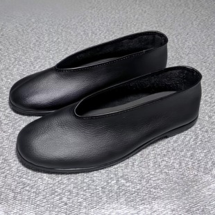 圆口手工软牛皮男复古中年爸爸老头鞋 皮鞋 便鞋 中式 男鞋 老北京布鞋