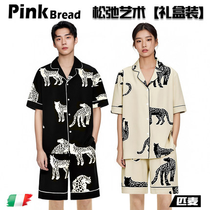 PinkBread【甜美爆棚】纯棉睡衣短袖短裤情侣款夏季男丝绸家居服