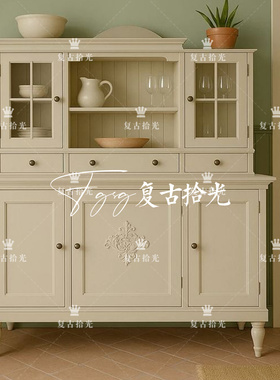 复古拾光 法式复古风实木玄关柜 雕花玻璃门储物柜 独立式餐边柜