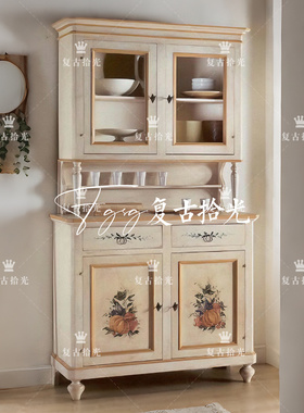 复古拾光 法式复古风实木彩绘餐边柜 玻璃门储物柜 玄关柜 可定制