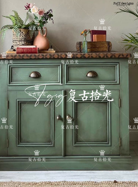 复古拾光 法式复古风实木玄关柜 绿色双门抽屉储物柜 大容量柜子