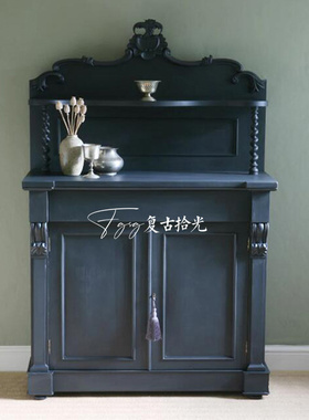 复古拾光美式复古实木玄关柜法式雕花蓝色储物置物柜餐边柜可定制