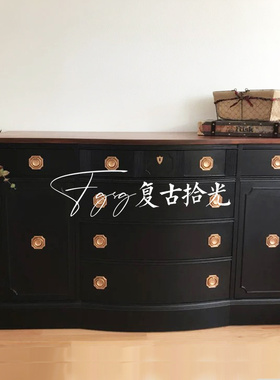 复古拾光法式复古黑色实木玄关柜美式复古餐边柜靠墙储物柜装饰柜