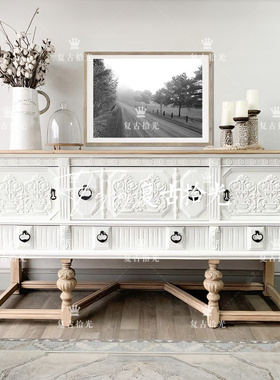 复古拾光 法式复古实木雕花玄关柜 小户型客厅白色装饰柜 储物柜