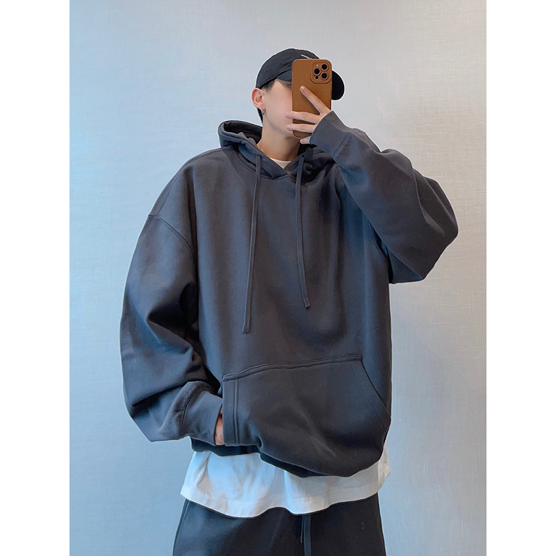 宽松纯色加厚加绒连帽卫衣