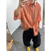 dannyandzee夏季 男衬衣 衬衫 百搭慵懒半透细格子薄款 廓形宽松短袖