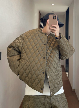 dannyandzee冬季复古保暖加厚双层菱格绗棉两面穿棉衣厚外套男INS