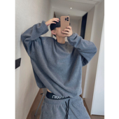 dannyandzee春季 复古百搭软糯垂感纯色摇粒绒双面绒圆领卫衣男INS