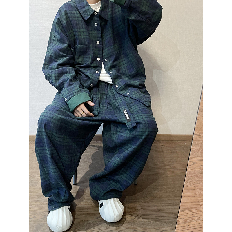 宽松复古绿格子衬衫款夹克