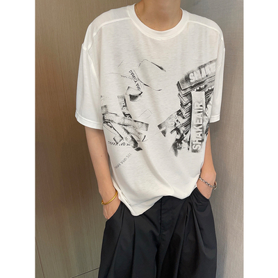 dannyandzee夏季复古百搭纯色字母LOGO印花薄款速干短袖T恤男情侣