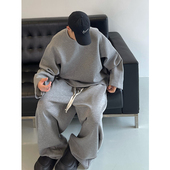 dannyandzee春季 复古oversize宽松廓形慵懒灰色运动卫衣套装 男INS