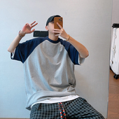 T恤半袖 dannyandzee夏季 宽松百搭240g棉插肩拼接复古短袖 体恤男