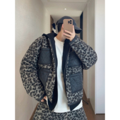 dannyandzee冬季 保暖黑色豹纹呢料两面穿棉衣加厚保暖无领外套男