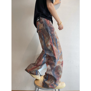 男长裤 印花小直筒休闲裤 INS 复古痞帅褶皱拼接数码 dannyandzee春季