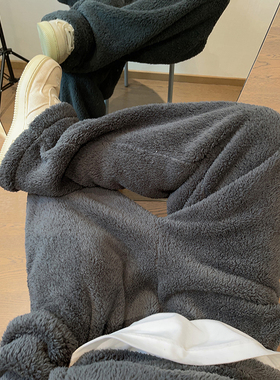 dannyandzee秋冬慵懒复古百搭加绒加厚炭灰色宽松直筒裤卫裤男INS