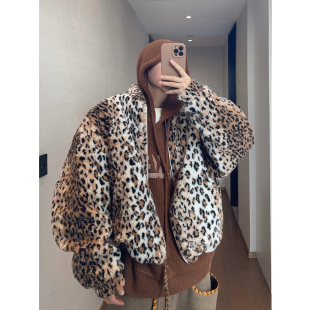 dannyandzee秋冬复古加厚保暖虎纹棒球领短宽颗粒绒厚外套夹克男