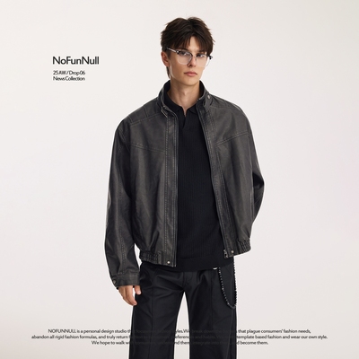 NOFUNNULLcleanfit翻领机车皮衣