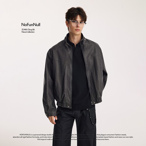 NOFUNNULLcleanfit翻领机车皮衣