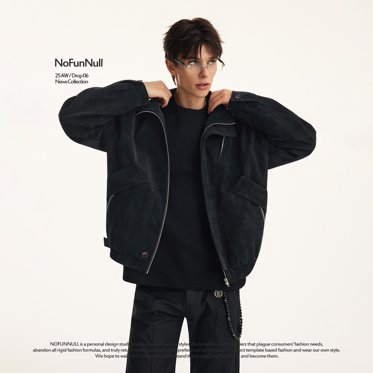 NOFUNNULL美式拼接PU皮机车夹克