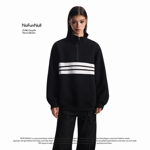 NOFUNNULL 400g重磅三条杠半拉链卫衣男女秋季美式立领运动上衣潮