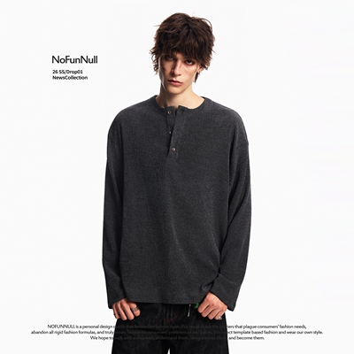 NOFUNNULL老钱风亨利领长袖T恤潮