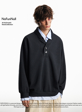 NOFUNNULL 美式复古设计感格纹拼接假两件卫衣春季男宽松廓形上衣