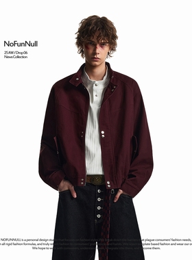 NOFUNNULL 美式复古巴恩风结构立领夹克男女秋季短款哈灵顿外套潮