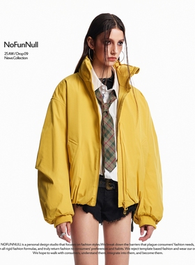 NOFUNNULL 美式立领简约纯色通勤棉衣男女秋冬保暖夹克工装外套潮