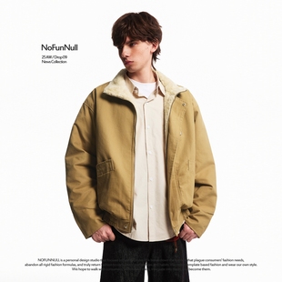 NOFUNNULL 冬季毛内里加厚棉衣夹克男女美式复古短款廓形保暖外套