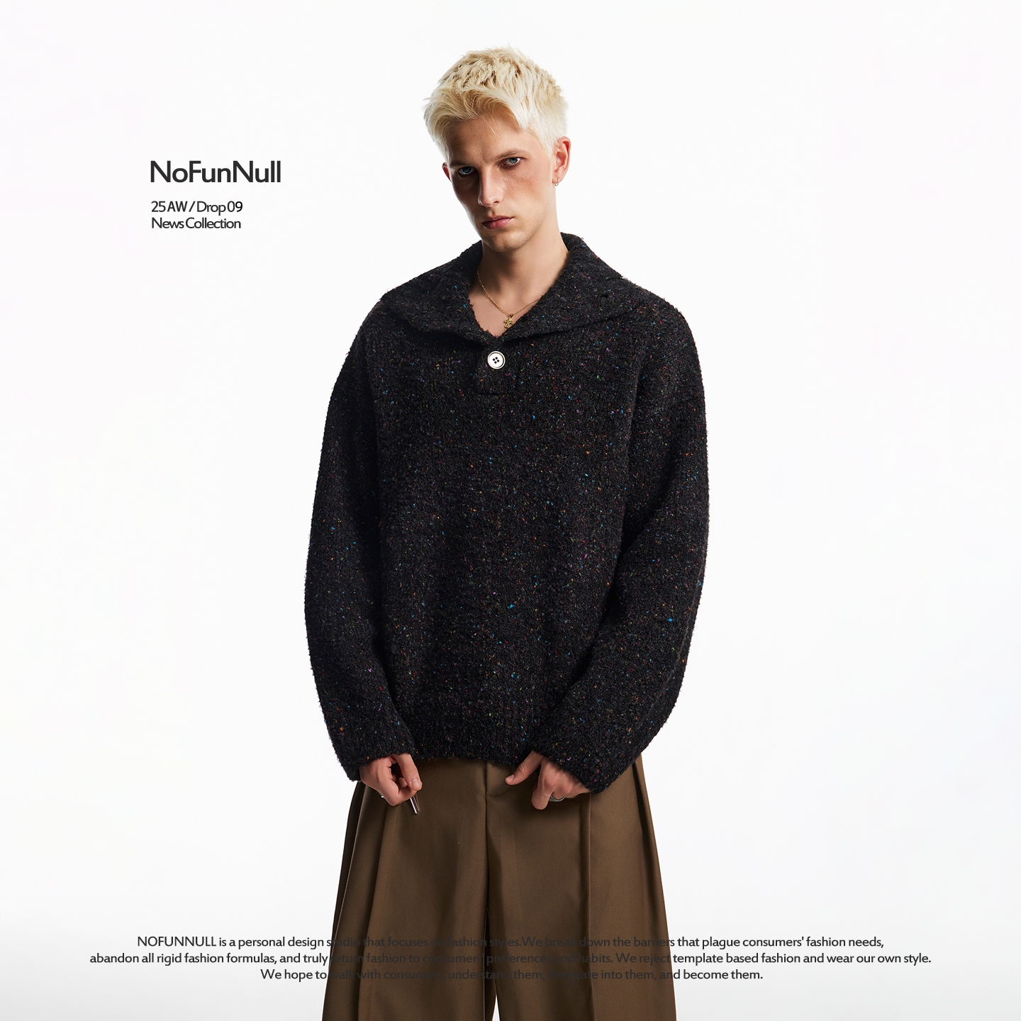 NOFUNNULL865g重磅羊毛混纺毛衣