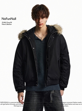 NOFUNNULL 秋冬美式重磅连帽毛领棉衣夹克男加厚保暖飞行员外套潮