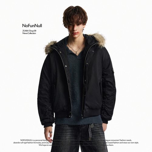 NOFUNNULL美式重磅毛领连帽棉衣