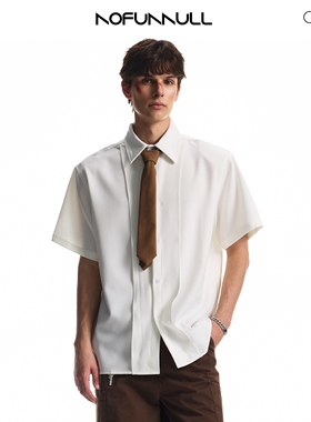 NOFUNNULL 可拆卸垫肩翻领短袖衬衫男女宽松极简风无性别衬衣上衣