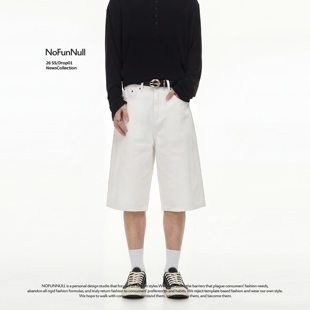 男女夏季 NOFUNNULL 美式 休闲纯色百慕牛仔裤 慵懒风宽松阔腿七分裤
