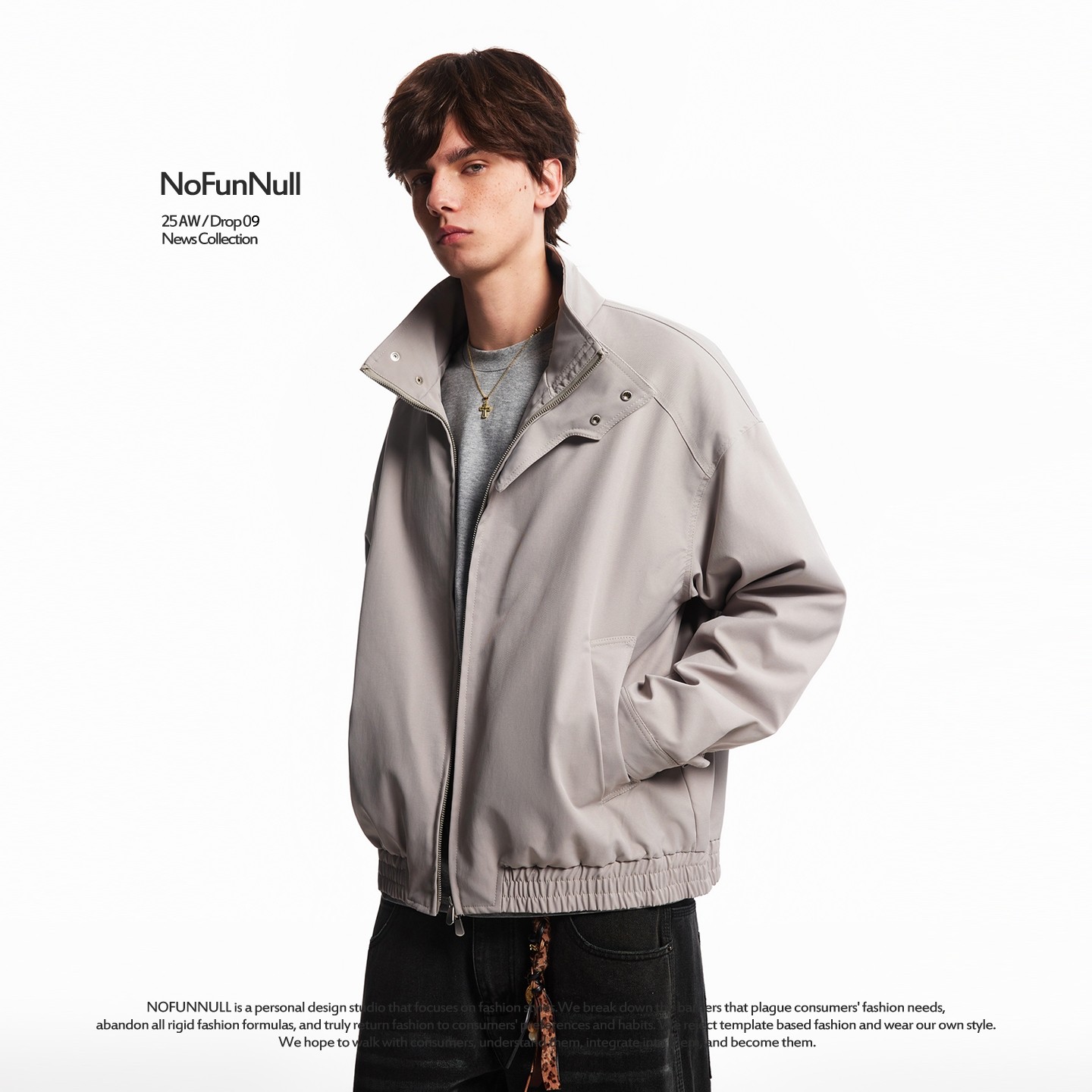 NOFUNNULL 美式复古廓形立领外套男女春季cleanfit短款工装夹克衫,男装,夹克,淘宝优惠券,粉丝福利购,淘宝优惠卷