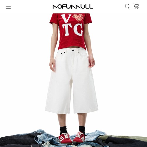 NOFUNNULL美式阔腿牛仔七分裤潮