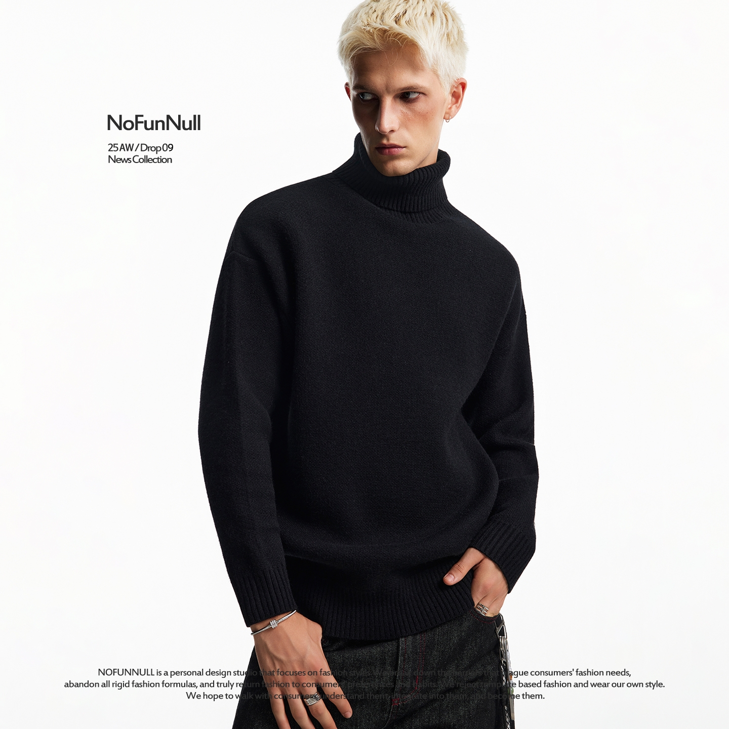 NOFUNNULL美式极简风高领毛衣潮