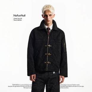 NOFUNNULL美式 痞帅老钱风外套 复古vintage飞机扣拼接夹克男秋短款